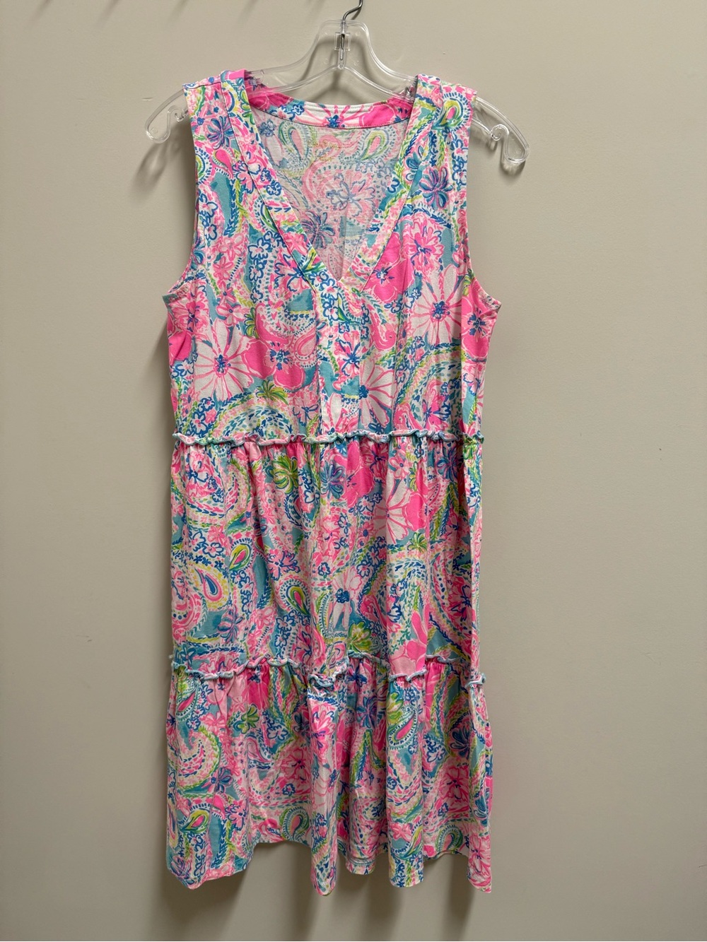Lilly Pulitzer Pink Blue Green Paisley Tiered Sleeveless Midi Dress